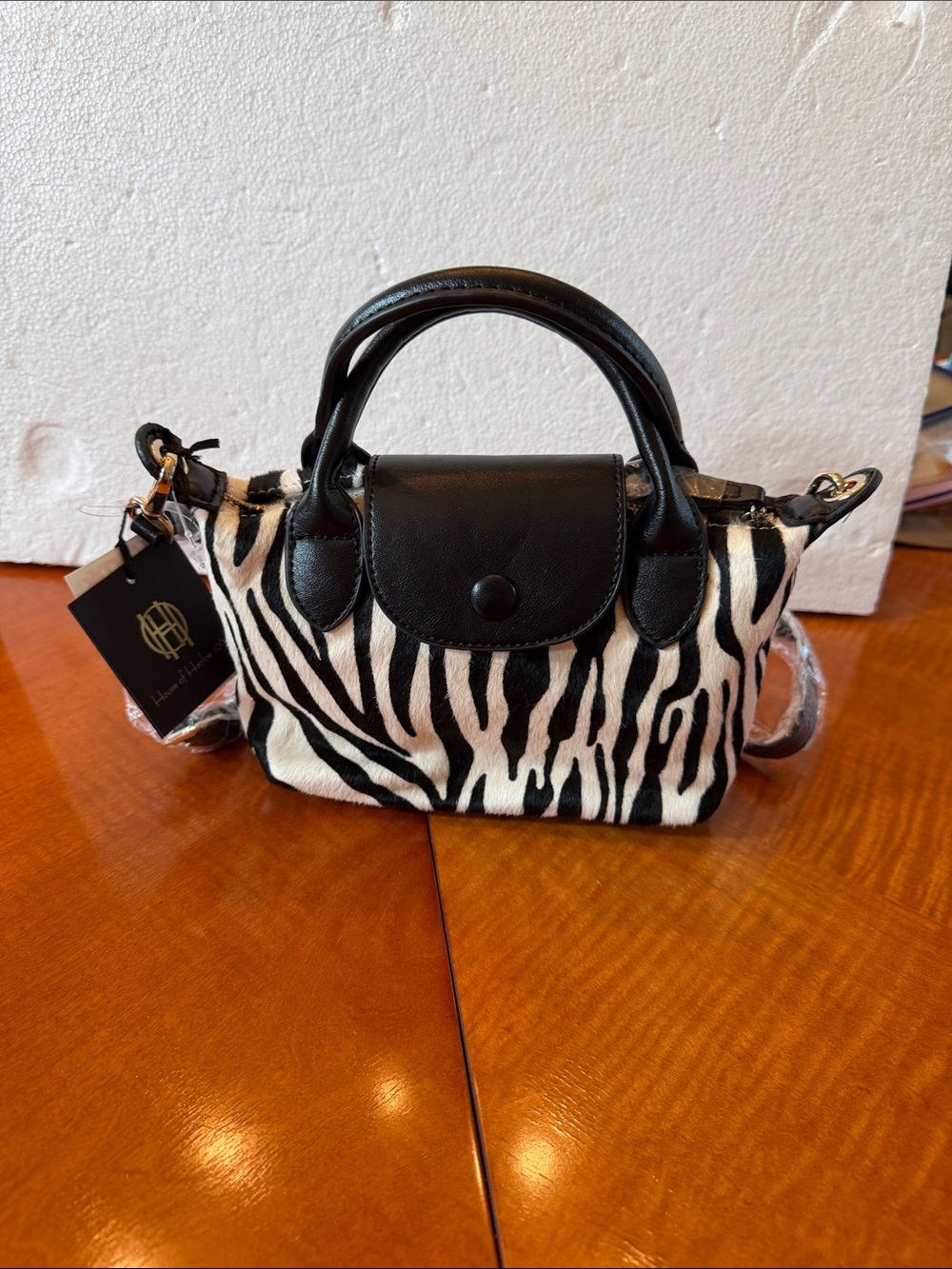 House of Harlow 1960 Leather Mini Zebra Print Top-Handle Bag - Black & White